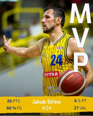 MVP včerejšího zápasu byl @jakubsirina ,který zaznamenal 26 bodů, 5 asistencí, 6 trojek, celková úspěšnost střelby 66% a...